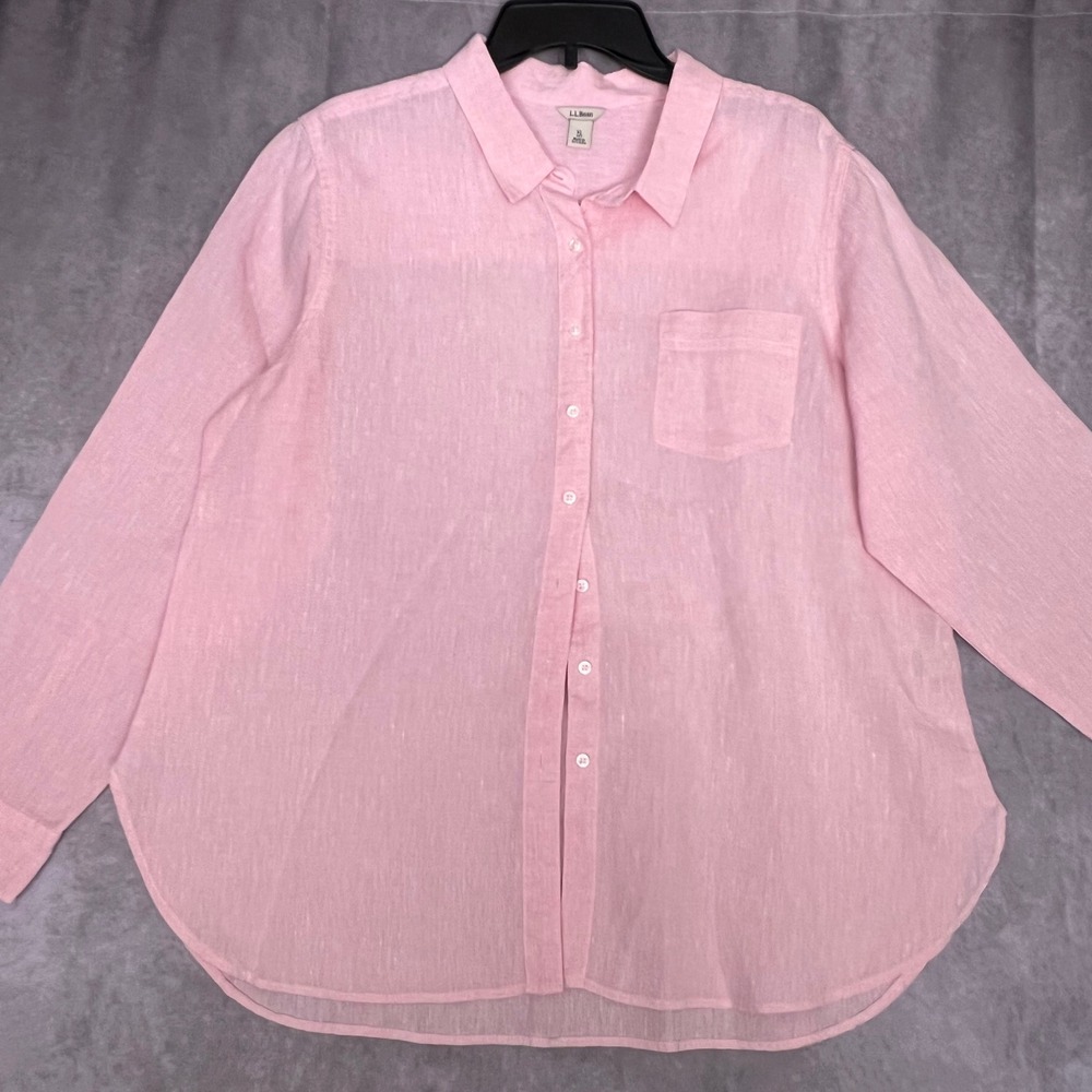 L.L. Bean Pink Button-Down Linen Blend Shirt